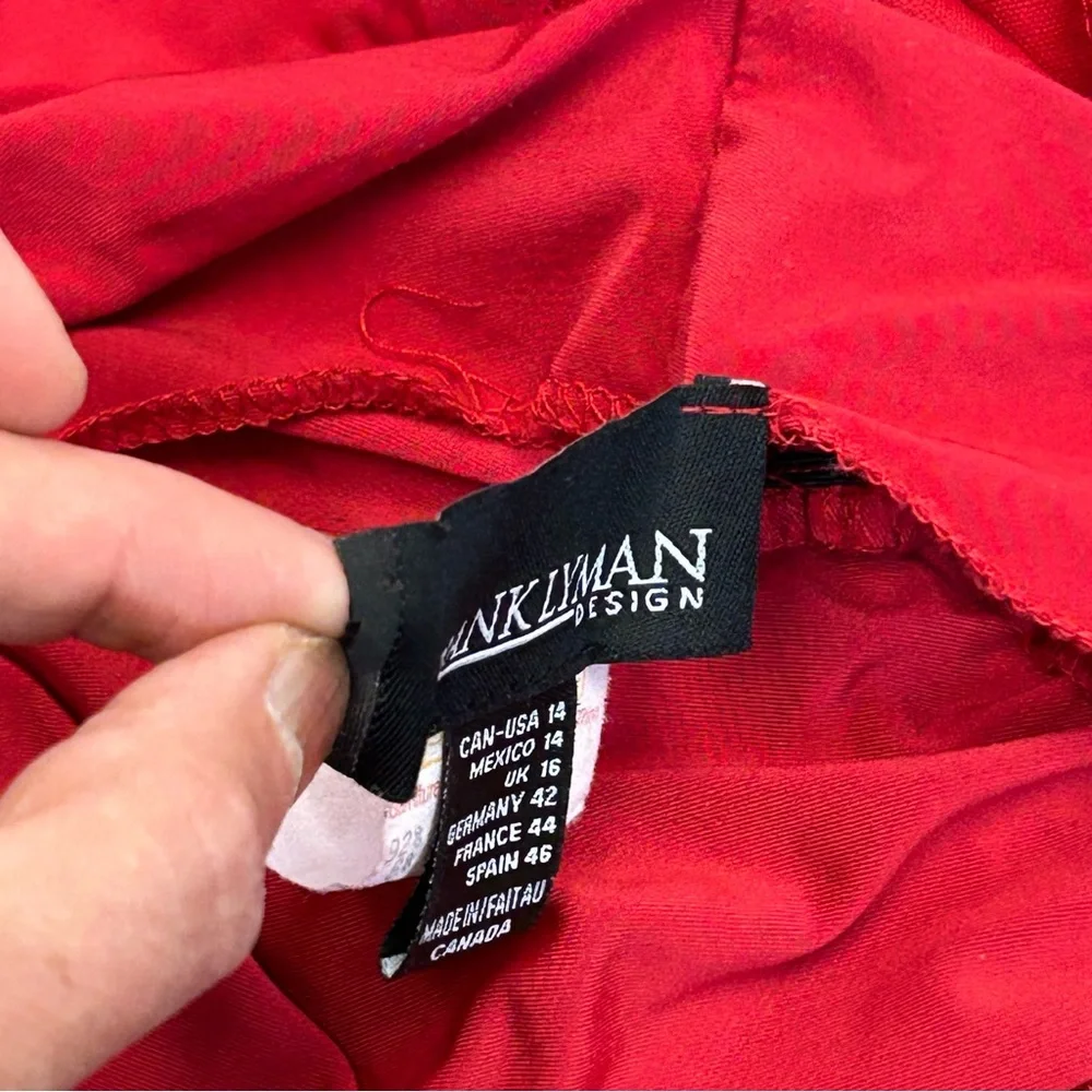 Frank Lyman red CrissCross-Front ruched jersey midi Dress Sz 14 open back - Picture 10 of 12